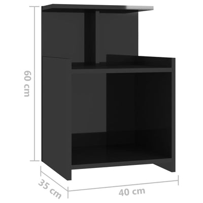 Bed Cabinet High Gloss Black 40x35x60 cm Engineered Wood