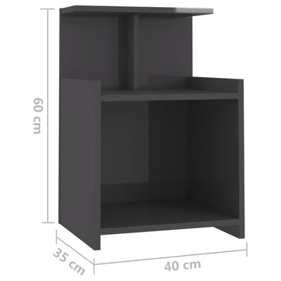 Bed Cabinet High Gloss Grey 40x35x60 cm Engineered Wood