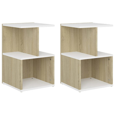 Bedside Cabinets 2pcs White and Sonoma Oak 35x35x55cm Engineered Wood