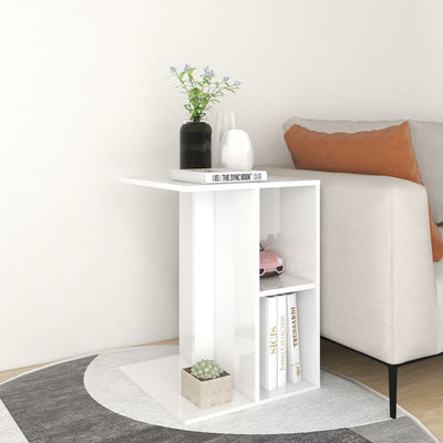 Side Table High Gloss White 60x40x45 cm Engineered Wood