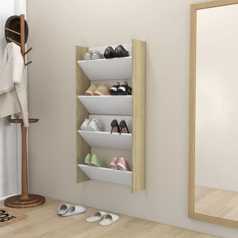 Wall Shoe Cabinets 2 pcs White&Sonoma Oak 60x18x60 cm Engineered Wood