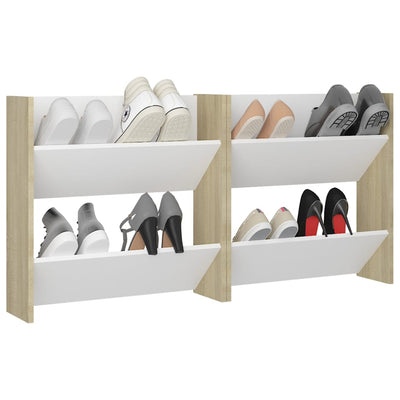 Wall Shoe Cabinets 2 pcs White&Sonoma Oak 60x18x60 cm Engineered Wood