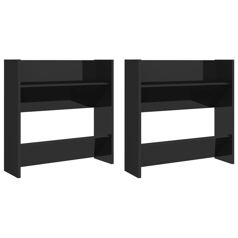 Wall Shoe Cabinets 2 pcs High Gloss Black 60x18x60 cm Engineered Wood