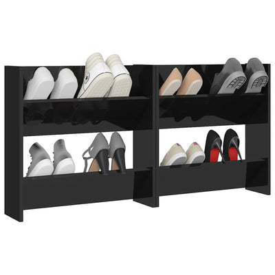 Wall Shoe Cabinets 2 pcs High Gloss Black 60x18x60 cm Engineered Wood