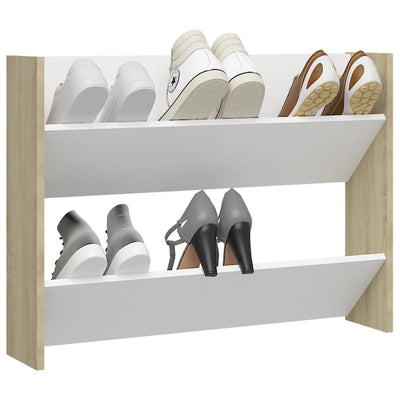 Wall Shoe Cabinet White and Sonoma Oak 80x18x60 cm Engineered Wood