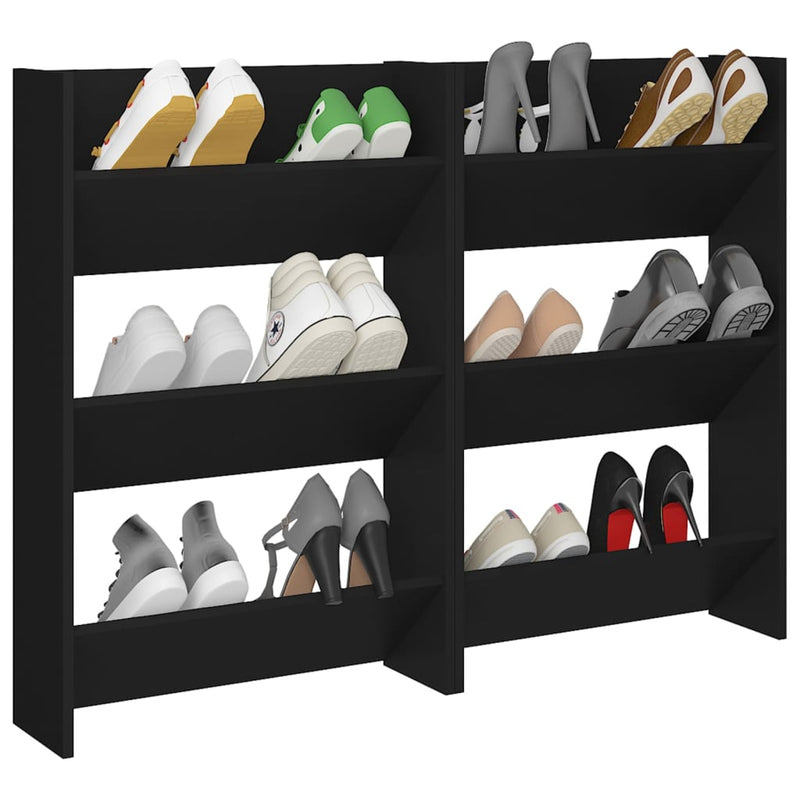 Wall Shoe Cabinets 2 pcs Black 60x18x90 cm Engineered Wood