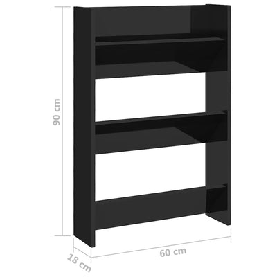 Wall Shoe Cabinet High Gloss Black 60x18x90 cm Engineered Wood