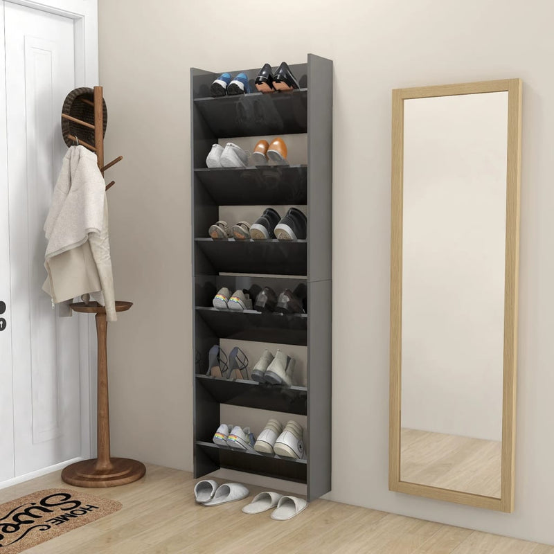 Wall Shoe Cabinets 2 pcs High Gloss Grey 60x18x90 cm Engineered Wood