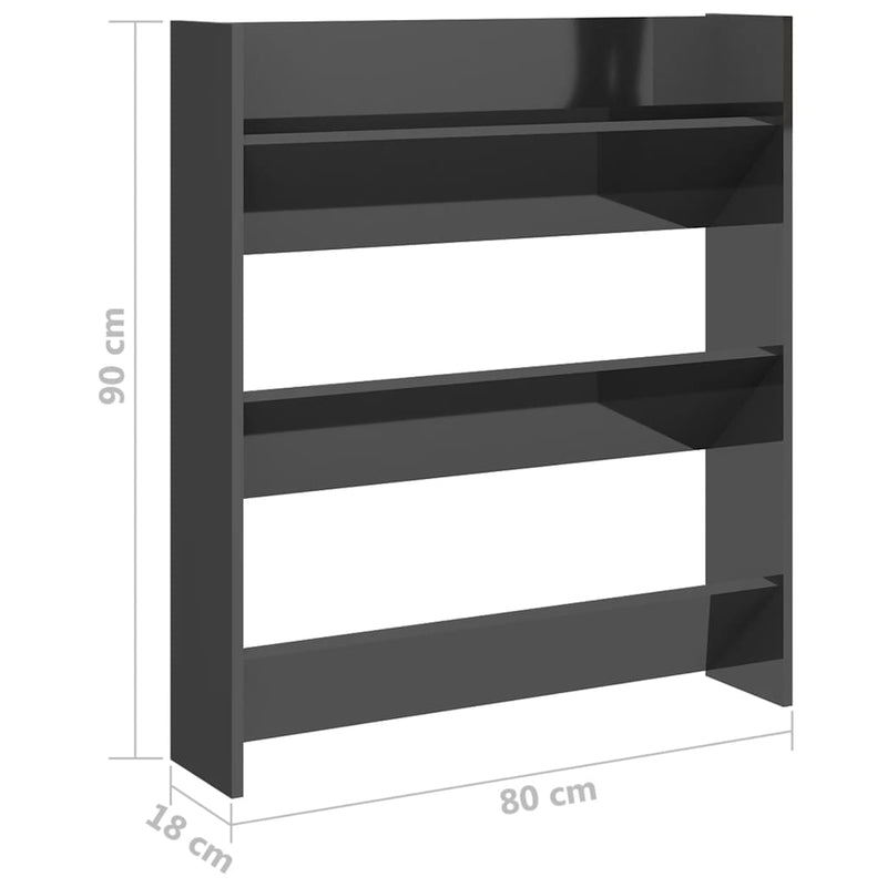 Wall Shoe Cabinet High Gloss Grey 80x18x90 cm Engineered Wood