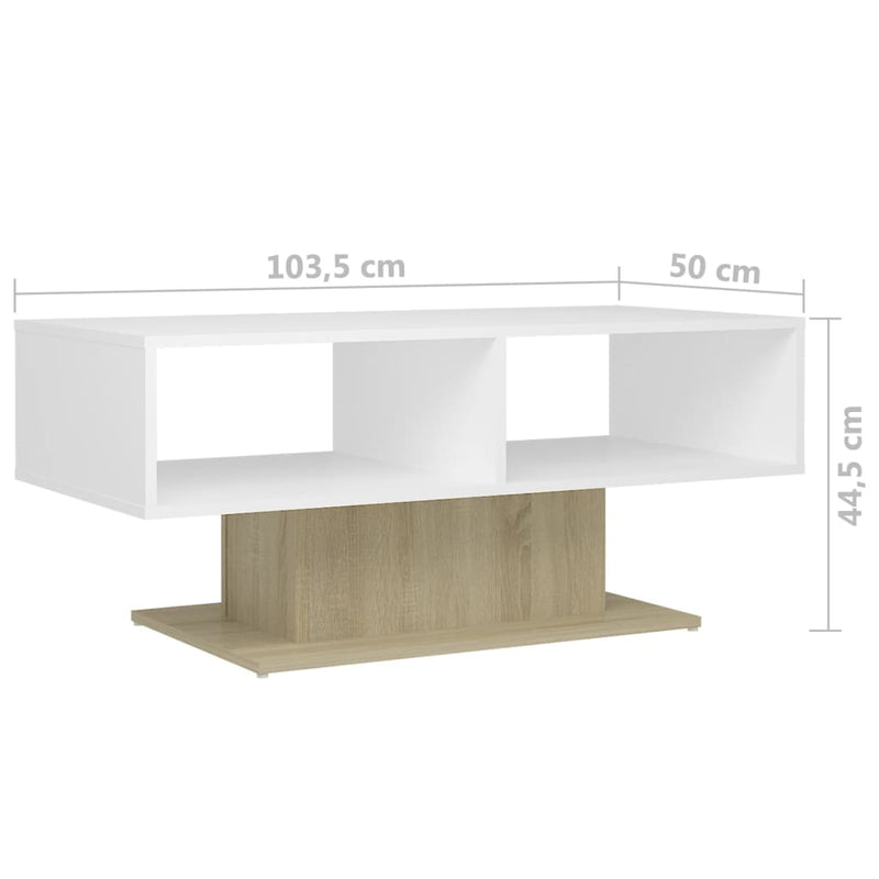 Coffee Table White and Sonoma Oak 103.5x50x44.5 cm Engineered Wood