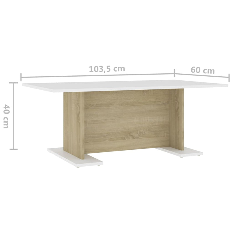 Coffee Table White and Sonoma Oak 103.5x60x40 cm Engineered Wood