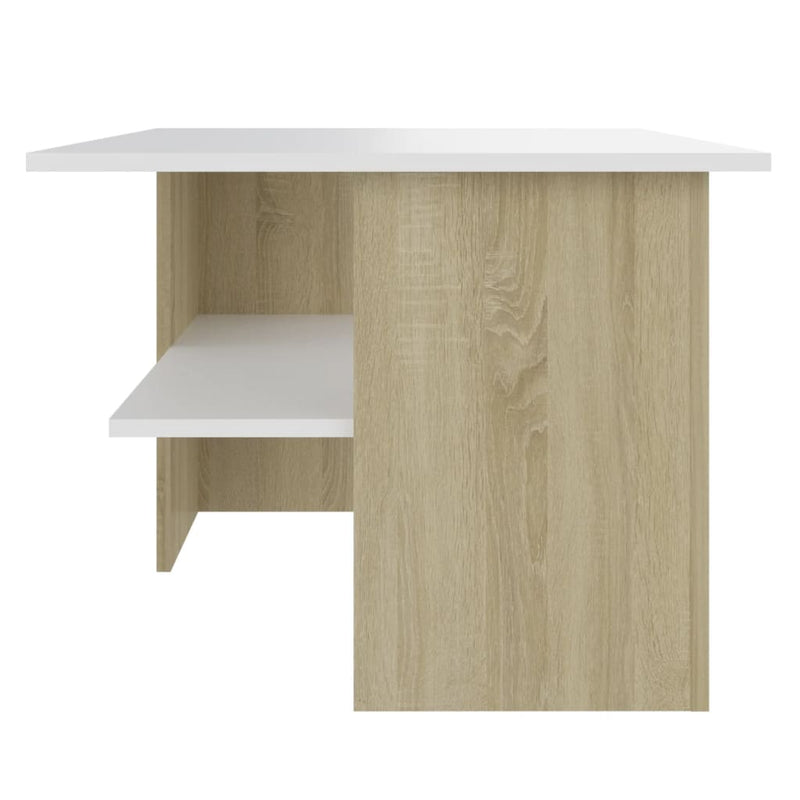 Coffee Table White and Sonoma Oak 90x60x46.5 cm Engineered Wood