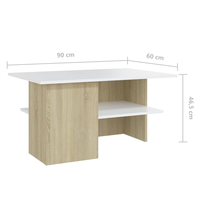 Coffee Table White and Sonoma Oak 90x60x46.5 cm Engineered Wood