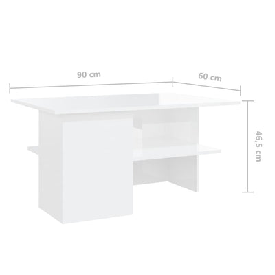 Coffee Table High Gloss White 90x60x46.5 cm Engineered Wood