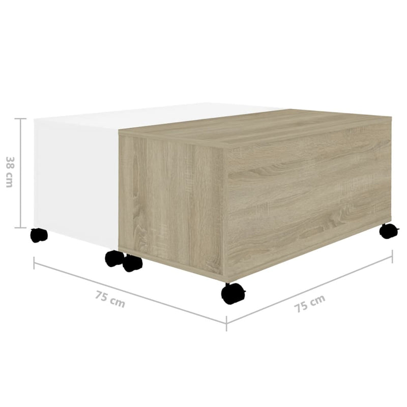 Coffee Table White and Sonoma Oak 75x75x38 cm Engineered Wood