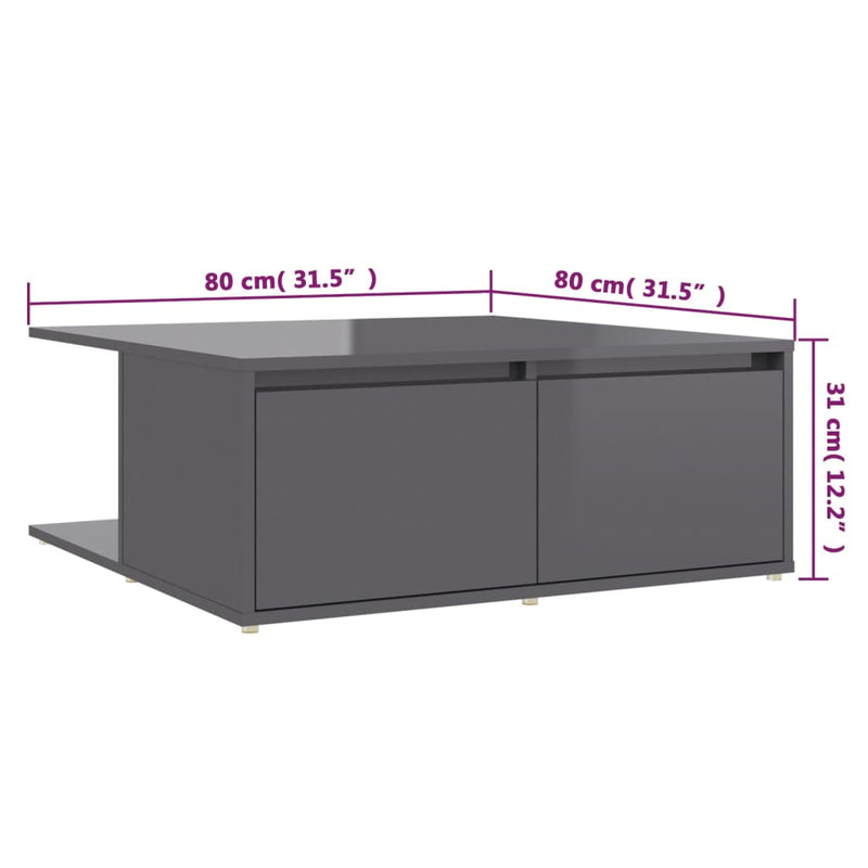 Coffee Table High Gloss Grey 80x80x31 cm Engineered Wood