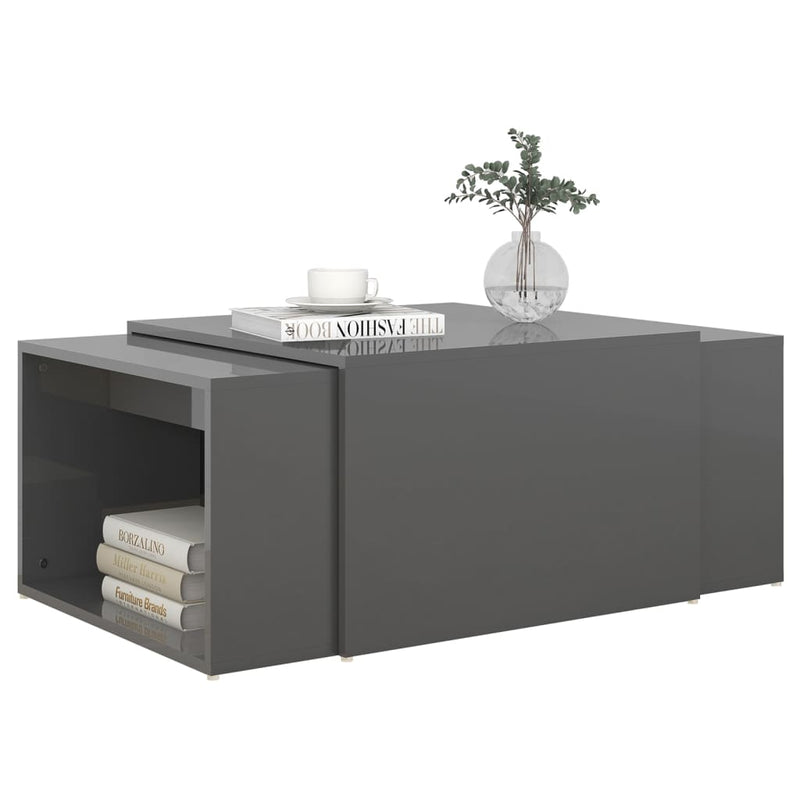 3 Piece Nesting Coffee Table Set High Gloss Grey 60x60x38 cm