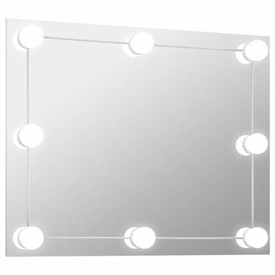 Wall Frameless Mirror with LED Lights Rectangular Glass