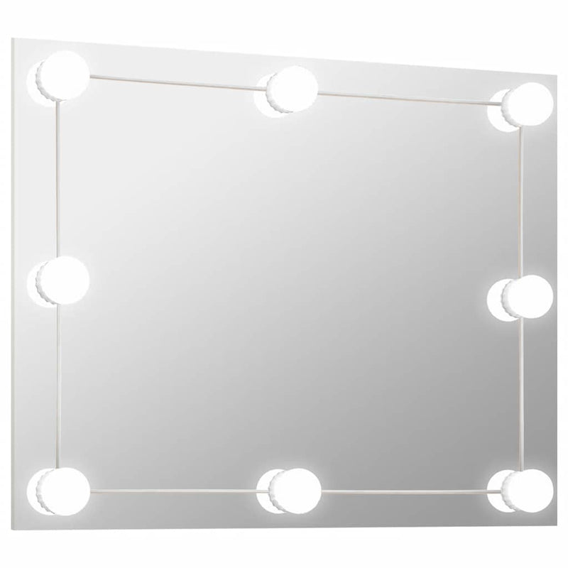 Wall Frameless Mirror with LED Lights Rectangular Glass