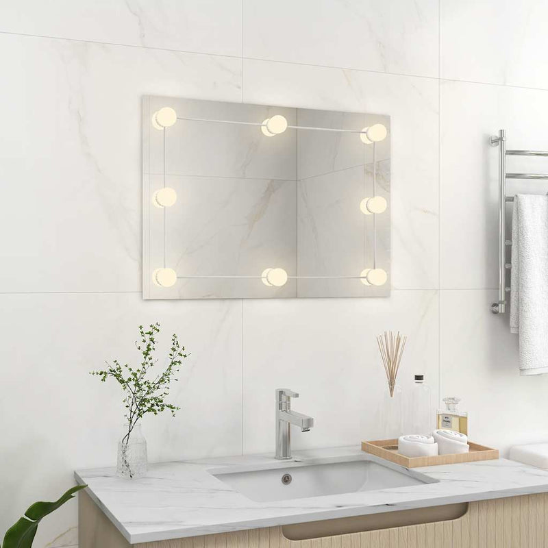 Wall Frameless Mirror with LED Lights Rectangular Glass