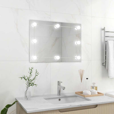 Wall Frameless Mirror with LED Lights Rectangular Glass