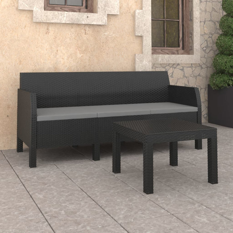 2 Piece Garden Lounge Set with Cushions PP Rattan Anthracite