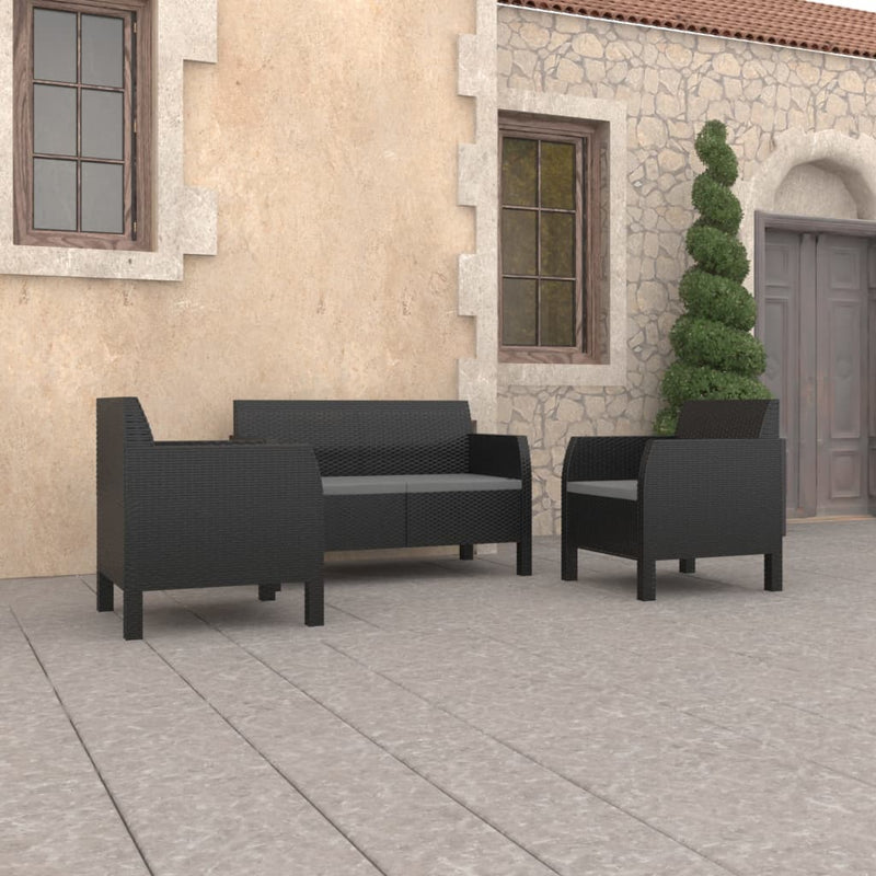 3 Piece Garden Lounge Set with Cushions PP Rattan Anthracite