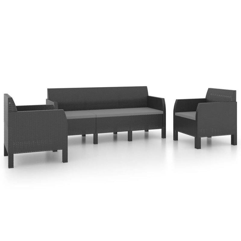 3 Piece Garden Lounge Set with Cushions PP Rattan Anthracite