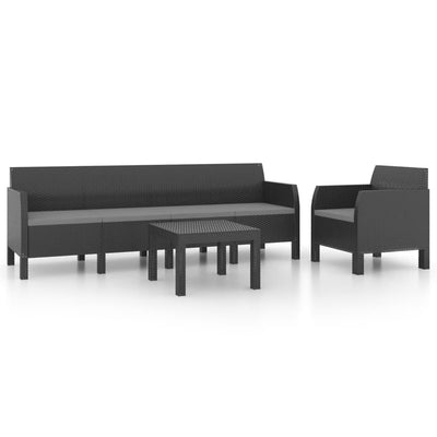 3 Piece Garden Lounge Set with Cushions PP Rattan Anthracite