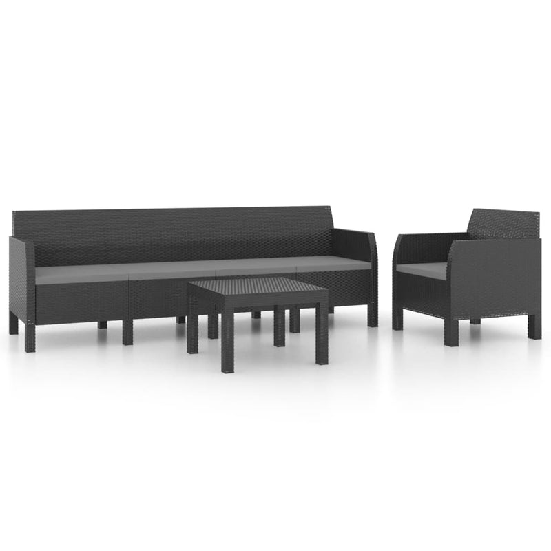 3 Piece Garden Lounge Set with Cushions PP Rattan Anthracite