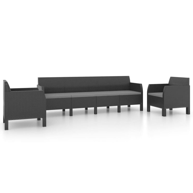 3 Piece Garden Lounge Set with Cushions PP Rattan Anthracite