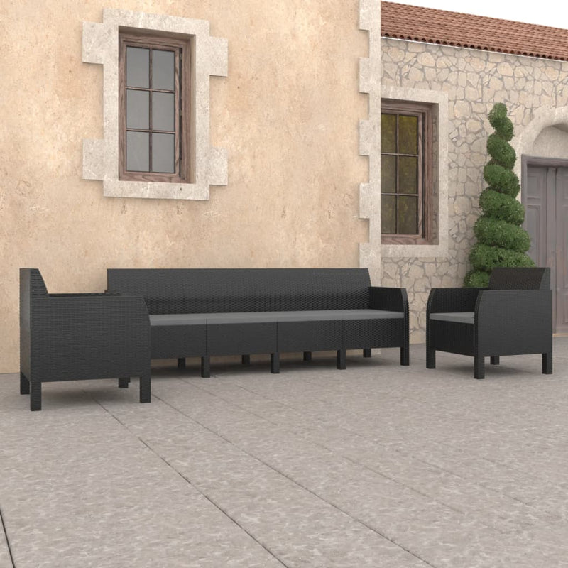 3 Piece Garden Lounge Set with Cushions PP Rattan Anthracite