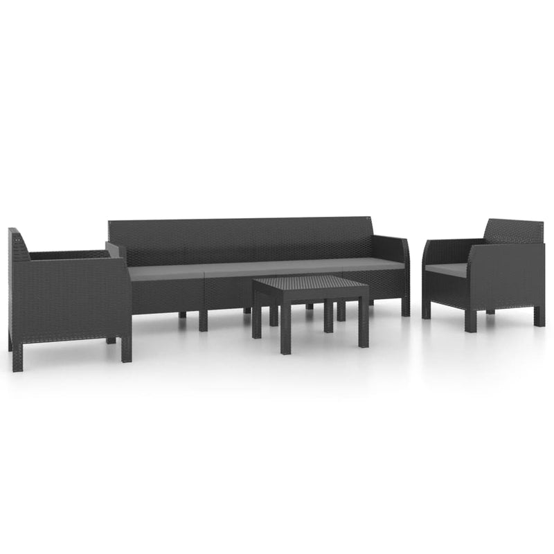 4 Piece Garden Lounge Set with Cushions PP Rattan Anthracite