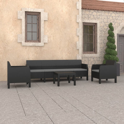 4 Piece Garden Lounge Set with Cushions PP Rattan Anthracite