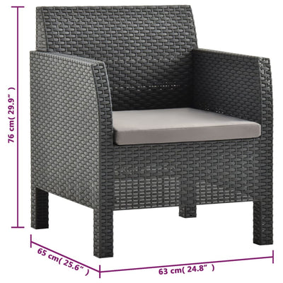 3 Piece Garden Lounge Set with Cushions PP Rattan Anthracite