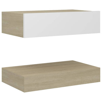 Bedside Cabinet White and Sonoma Oak 60x35 cm Engineered Wood