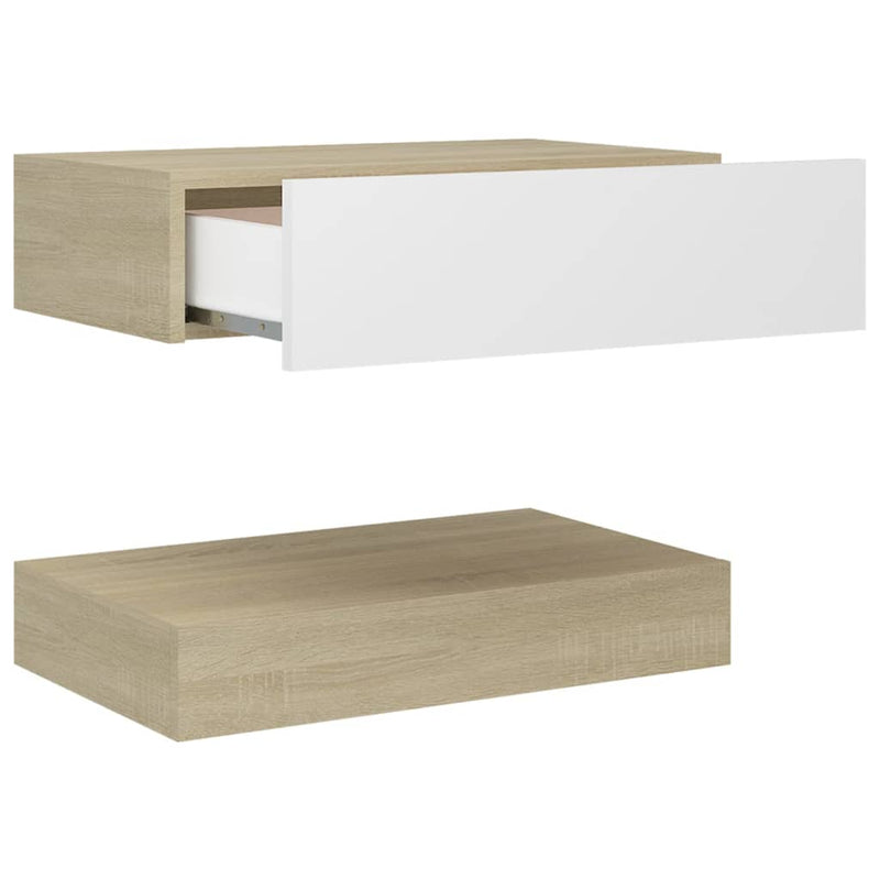 Bedside Cabinet White and Sonoma Oak 60x35 cm Engineered Wood