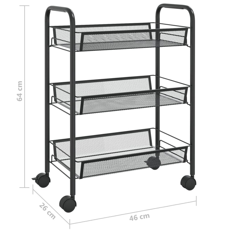 3-Tier Kitchen Trolley Black 46x26x64 cm Iron