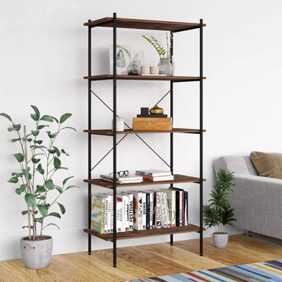 5-Tier Shelving Unit Black and Dark Wood 80x40x163 cm