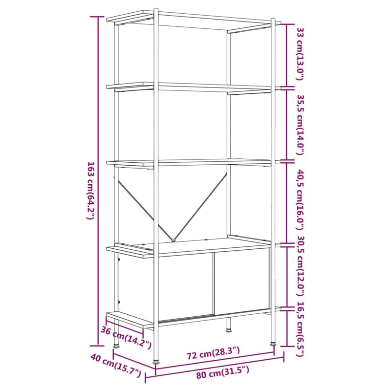 5-Tier Shelving Unit with Cabinet 80x40x163 cm Steel and Engineered Wood