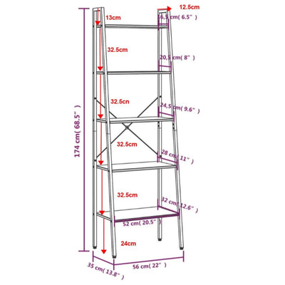 5-Tier Standing Shelf Dark Brown and Black 56x35x174 cm