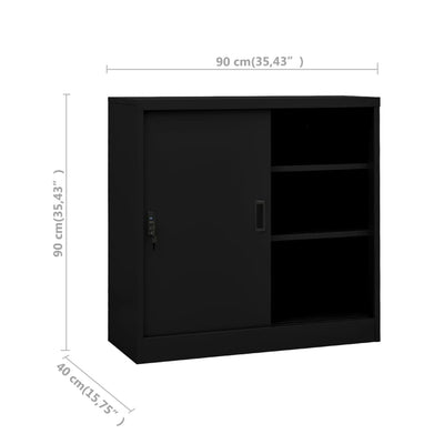 Office Cabinet with Sliding Door Black 90x40x90 cm Steel