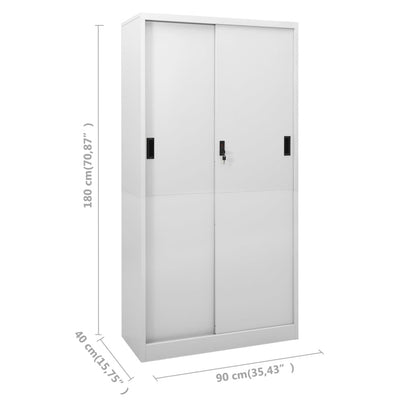 Office Cabinet with Sliding Door Light Grey 90x40x180 cm Steel