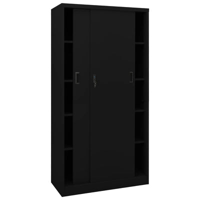 Office Cabinet with Sliding Door Black 90x40x180 cm Steel