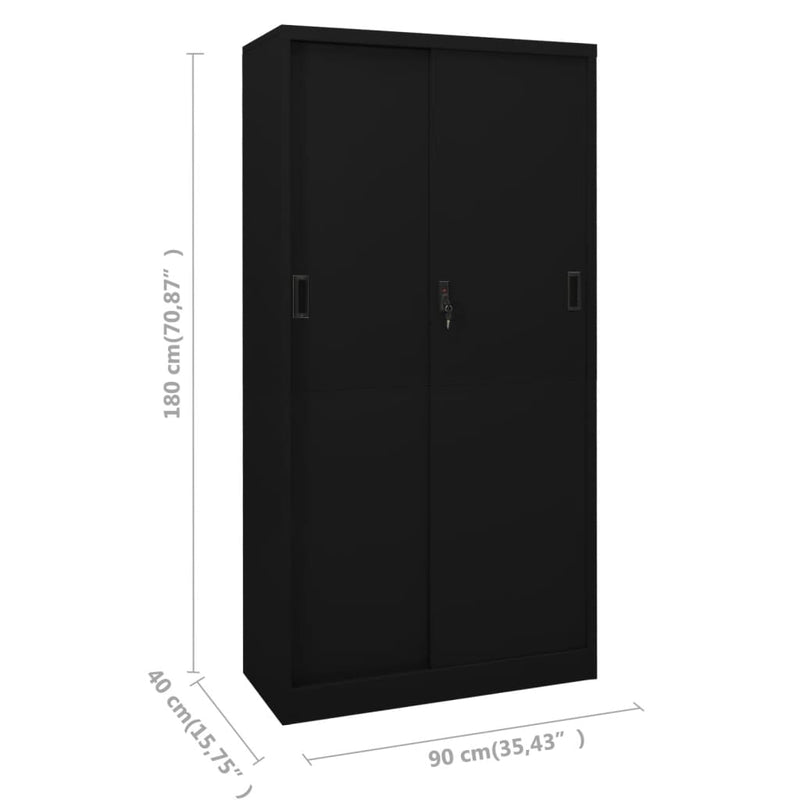 Office Cabinet with Sliding Door Black 90x40x180 cm Steel