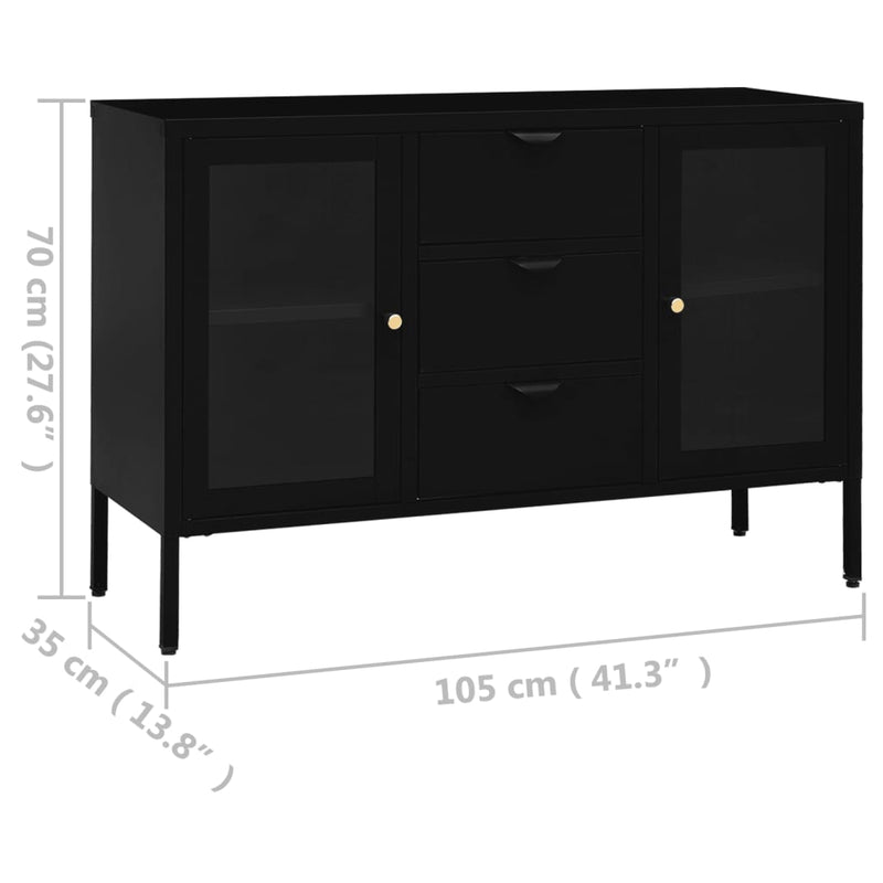 Sideboard Black 105x35x70 cm Steel and Tempered Glass