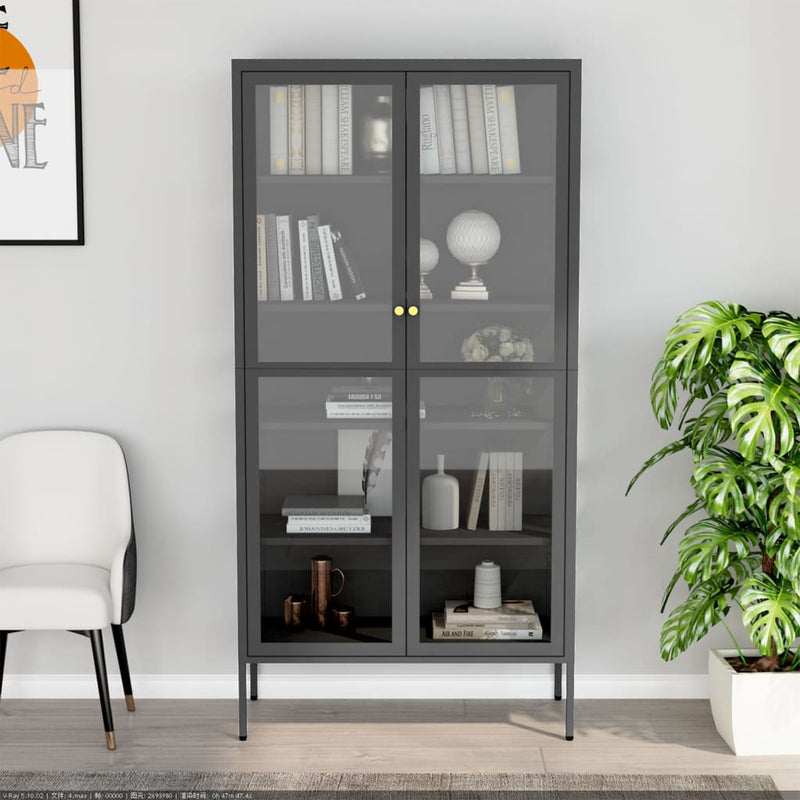 Display Cabinet Anthracite 90x40x180 cm Steel and Tempered Glass