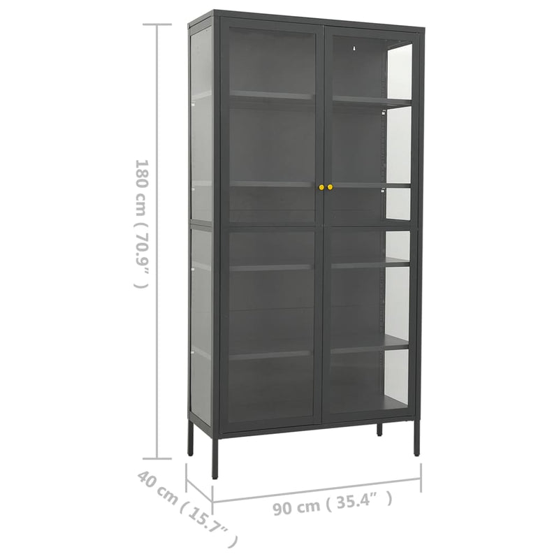 Display Cabinet Anthracite 90x40x180 cm Steel and Tempered Glass