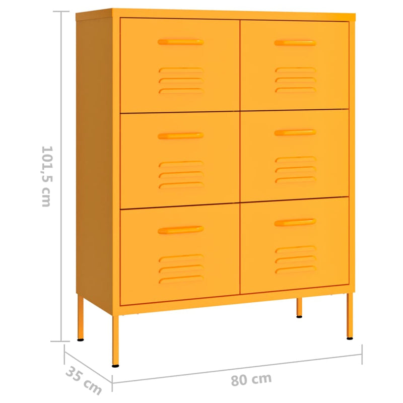 Drawer Cabinet Mustard Yellow 80x35x101.5 cm Steel