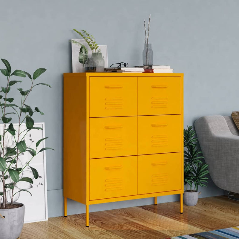 Drawer Cabinet Mustard Yellow 80x35x101.5 cm Steel